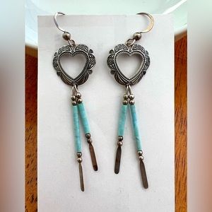 Sterling Silver Heart w Turquoise Dangle Earrings